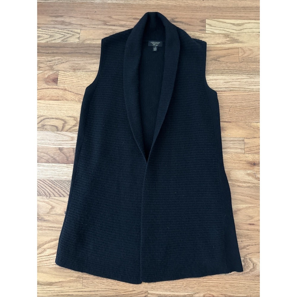 Charter Club Luxury 100% Cashmere Black Duster‎ Sweater Vest Ribbed